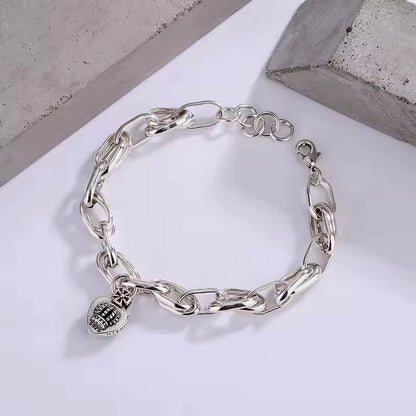 Chunky Silver Chain Bracelet with Emerald Green Heart Charm