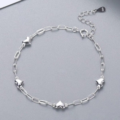Heart Accent Silver Chain Bracelet