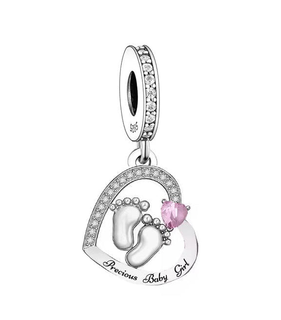 Baby Girl Footprint Heart Charm
