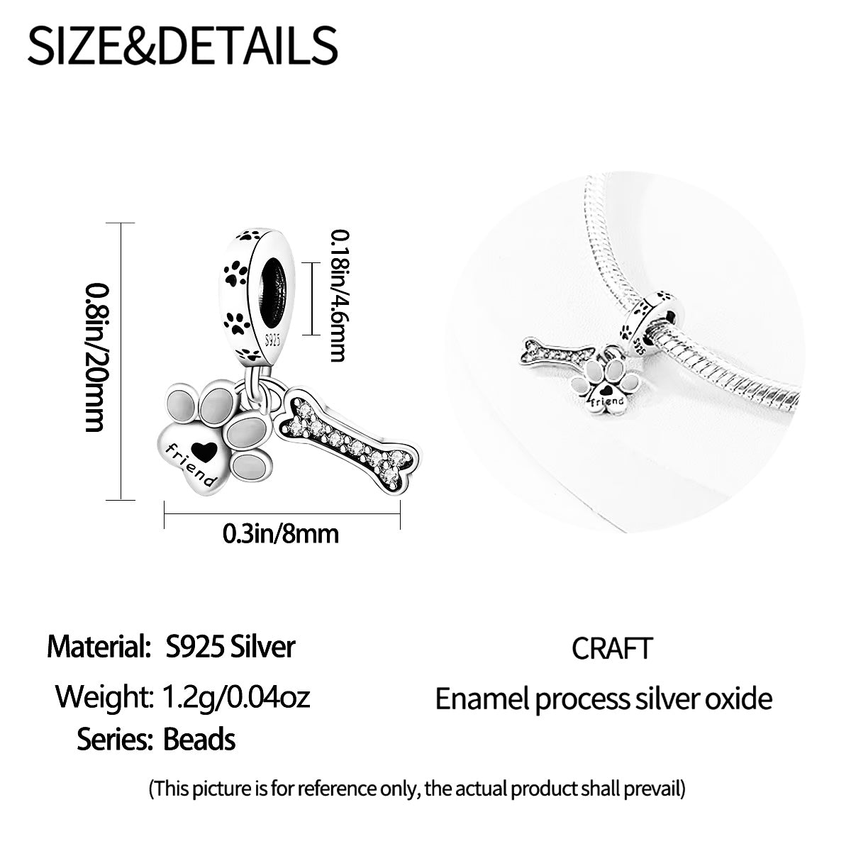 I Love My Dog Paw & Bone Charm