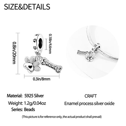 I Love My Dog Paw & Bone Charm