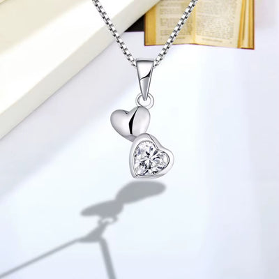 Double heart zircon pendant necklace elegant silver love jewelry romantic gift