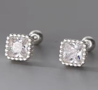 Colorful Square Zircon Stud Earrings Minimal Spark