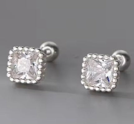 Colorful Square Zircon Stud Earrings Minimal Spark