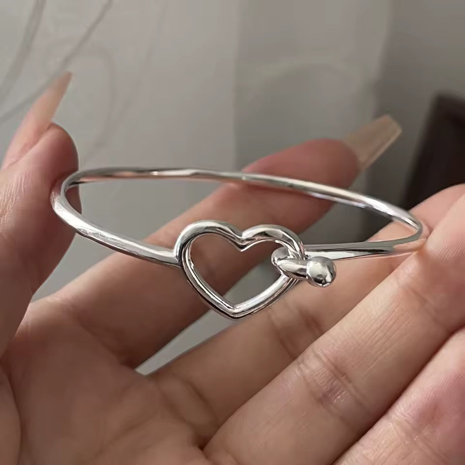 Open Heart Knot Bangle Silver Plated