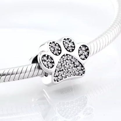 Sparkling Zircon Dog Cat Paw Print Charm
