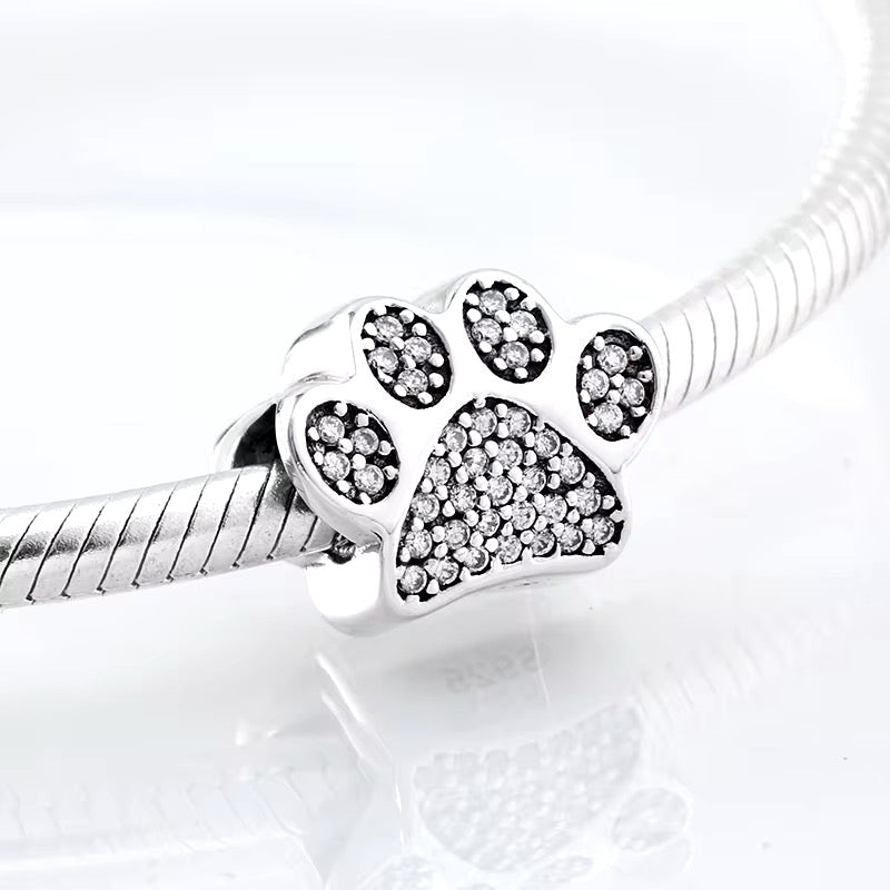 Sparkling Zircon Dog Cat Paw Print Charm
