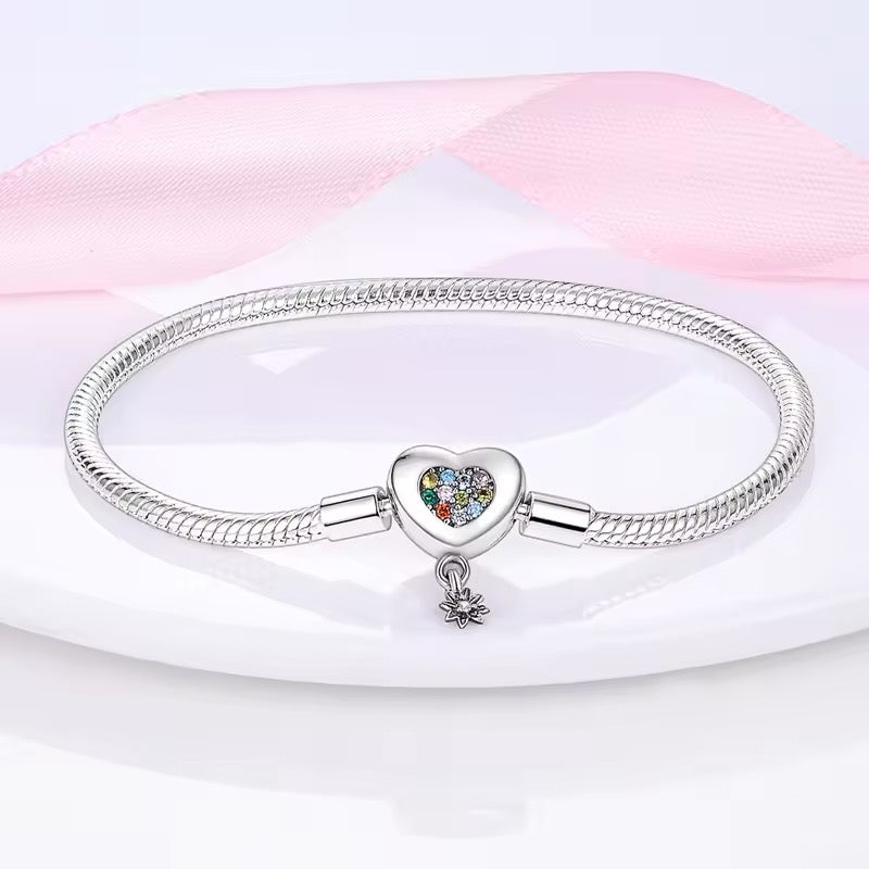Zirconia Heart and dangle flower