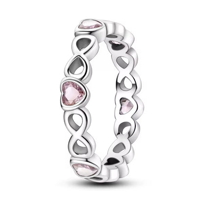 Hearts & Infinity Ring With Pink Cubic Zirconia