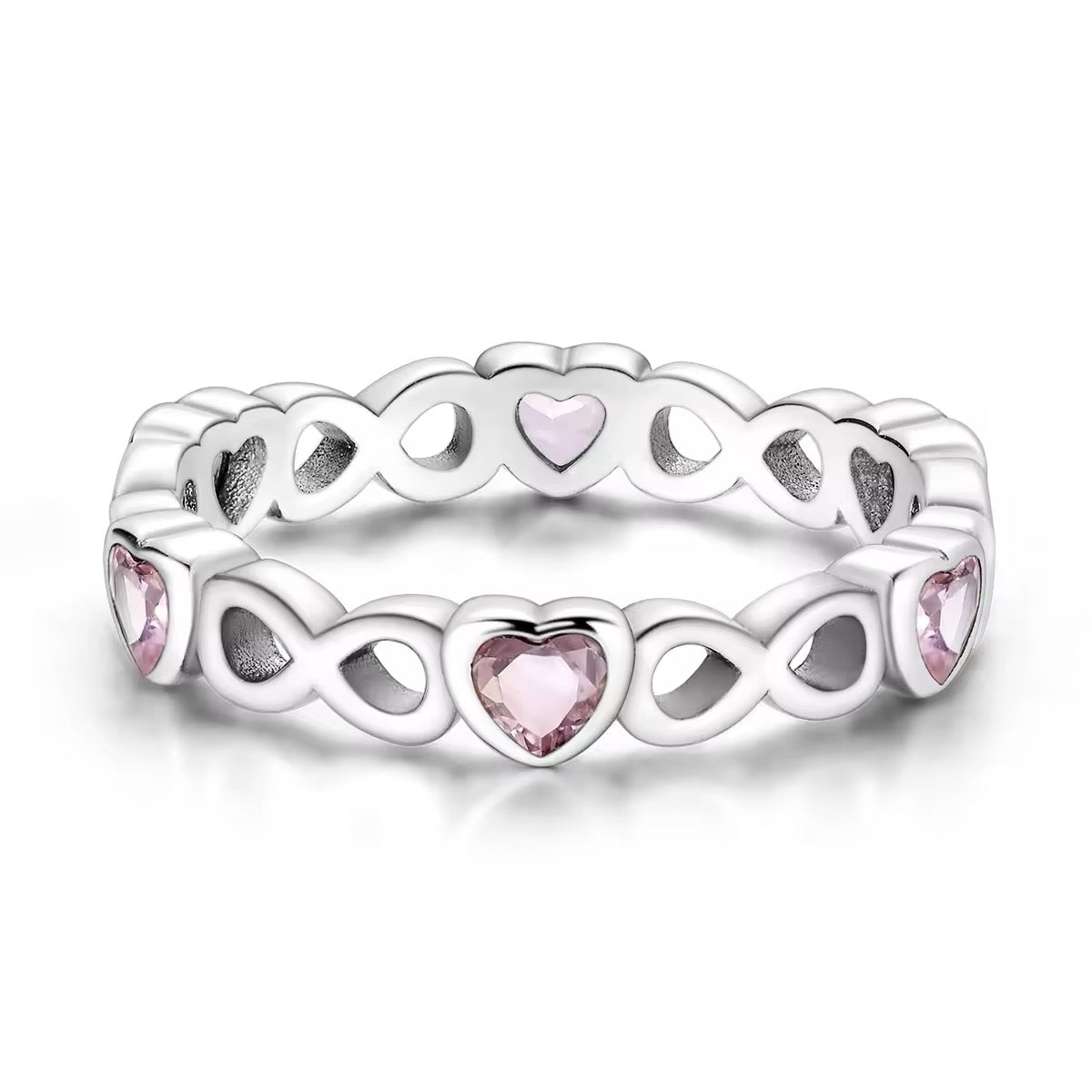 Hearts & Infinity Ring With Pink Cubic Zirconia