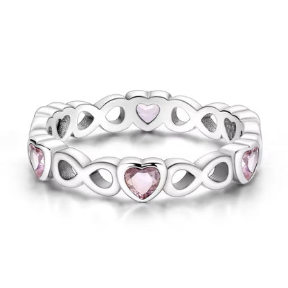 Hearts & Infinity Ring With Pink Cubic Zirconia