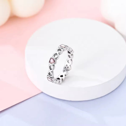 Hearts & Infinity Ring With Pink Cubic Zirconia