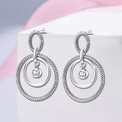 Sparkling Zircon in Double Circle Stud Earrings