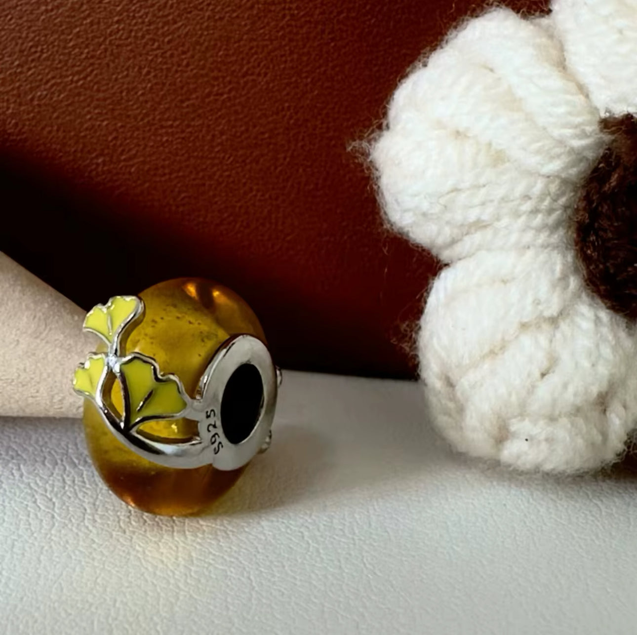 Leaves Yellow Murano Glass Bead Charm