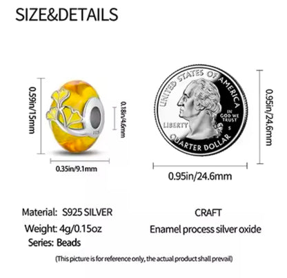 Leaves Yellow Murano Glass Bead Charm