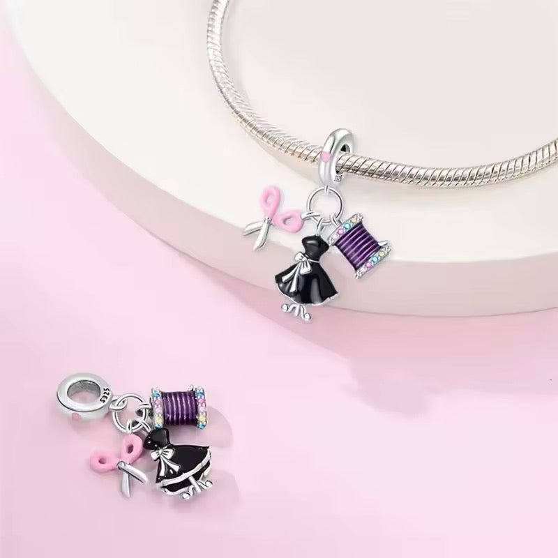Dress & Scissors Sewing Thread Dangle Charm