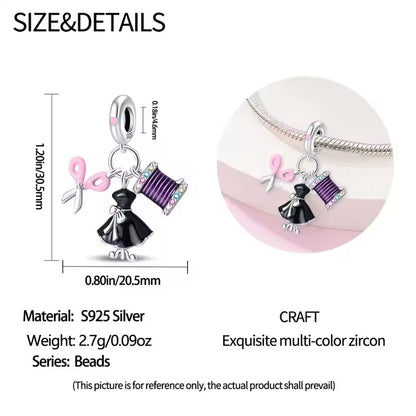 Dress & Scissors Sewing Thread Dangle Charm