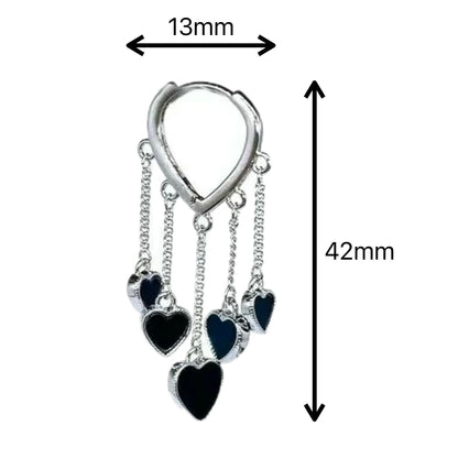 Hoop Earrings Black Dangle Hearts