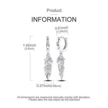 Hoop Earrings Dangle Feather With Zirconia