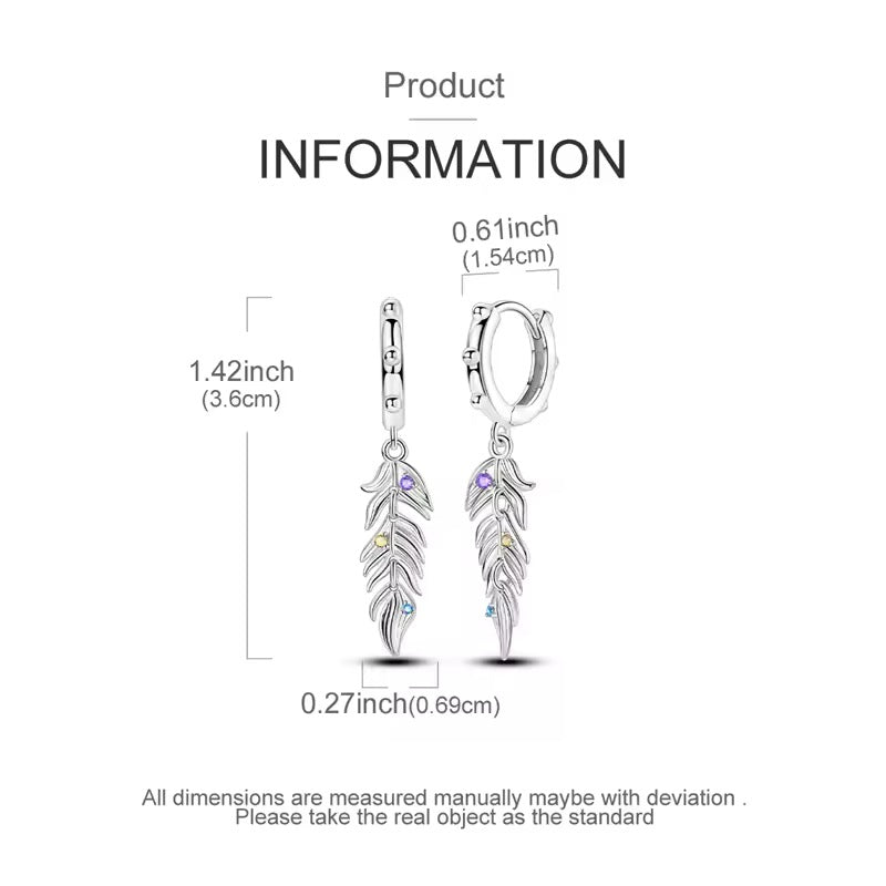 Hoop Earrings Dangle Feather With Zirconia