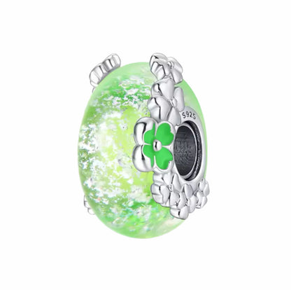 Green Murano Glass with Daisy Flowers Charm