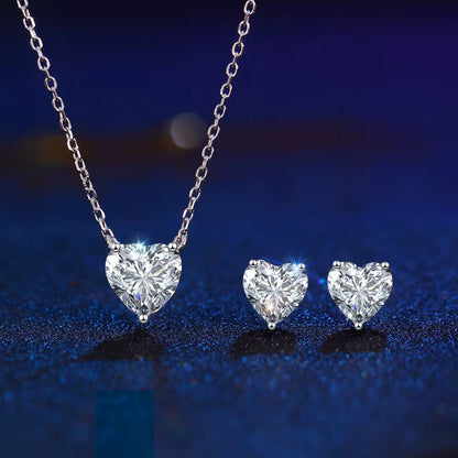 Shiny Cubic Zircon Heart Necklace & Earring