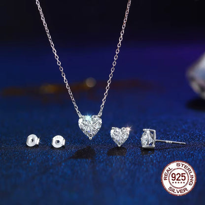 Shiny Cubic Zircon Heart Necklace & Earring
