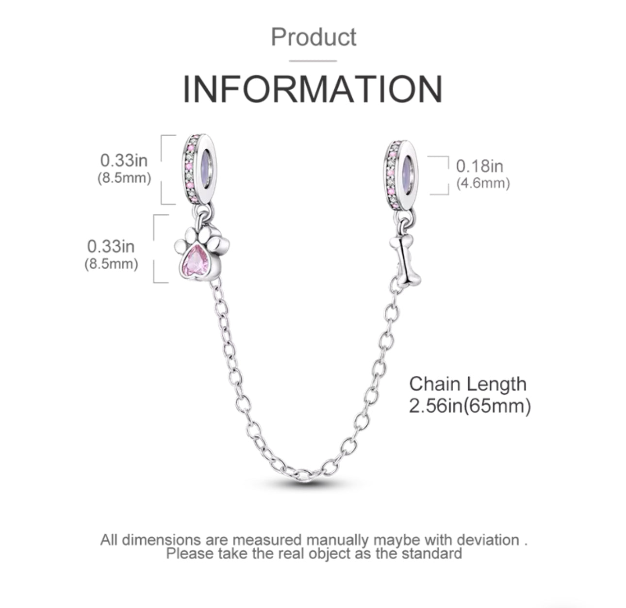 Dog Paw & Bone Safety Chain Charm