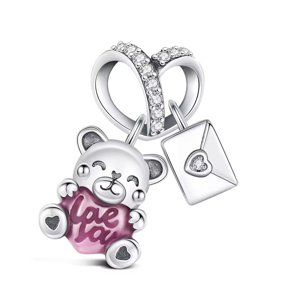 Teddy Bear I Love You Heart Charm