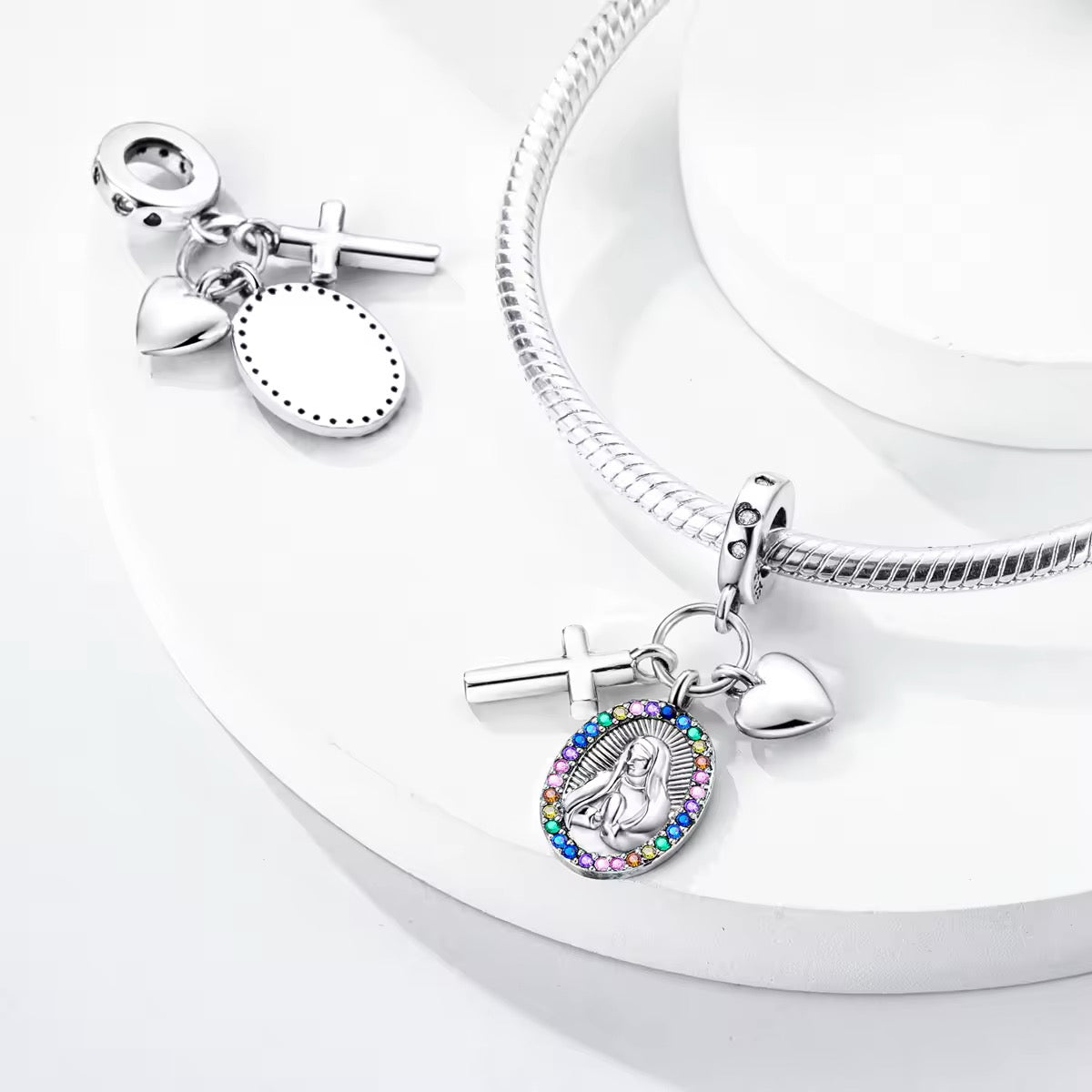 The Virgin Maria with Cross & Heart Charm