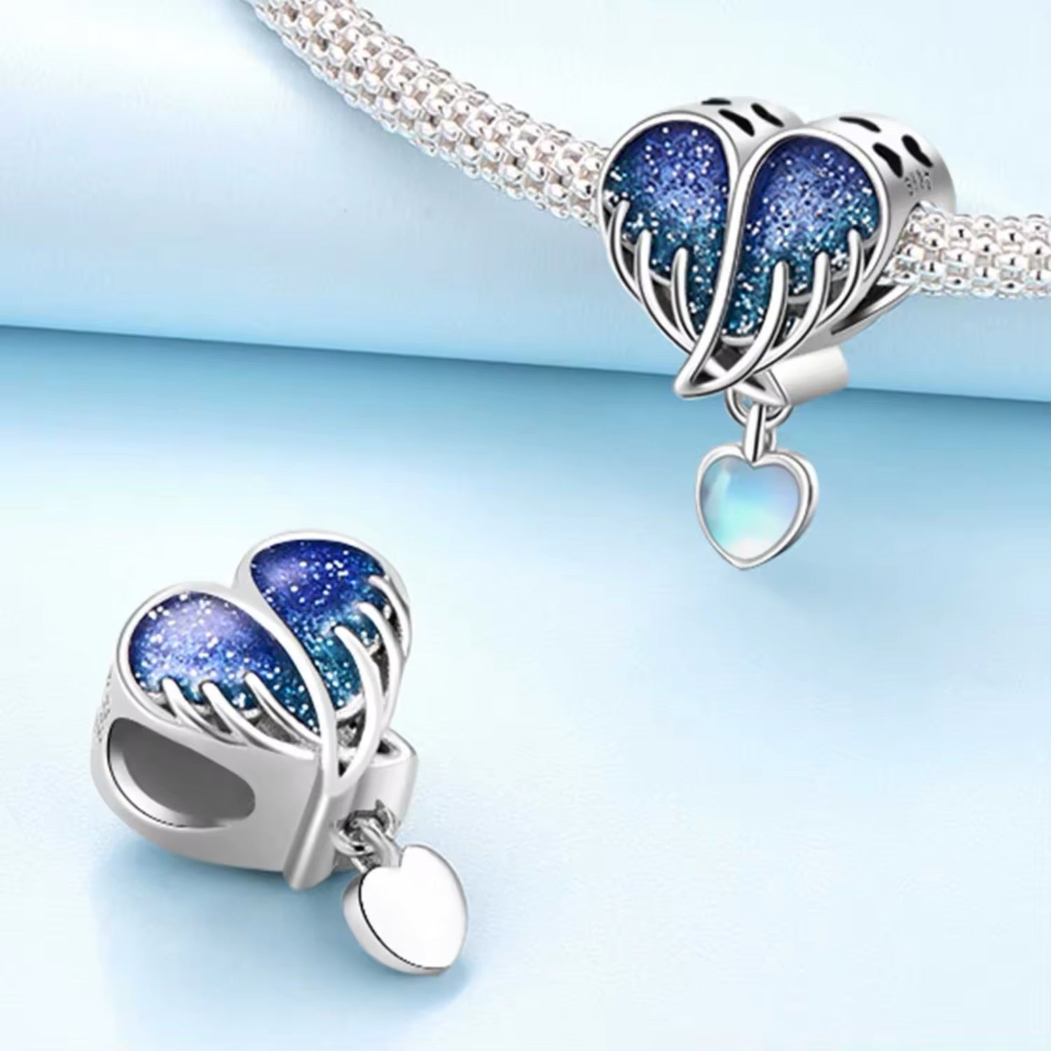 Blue Heart Wings Charm