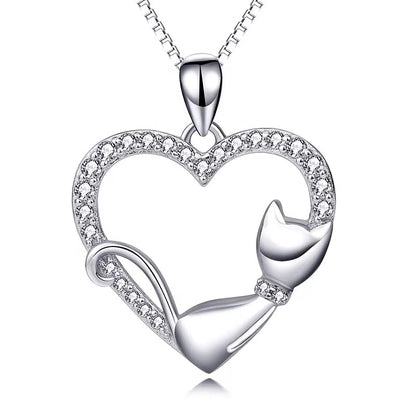 Cat on the Heart Necklace