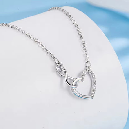 Fanqieliu Sterling Silver Crystal Zircon Heart Necklace & Bracelet Set