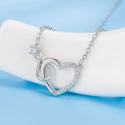 Fanqieliu Sterling Silver Crystal Zircon Heart Necklace & Bracelet Set