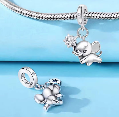 Baby Lucky Elephant whit Zircon Star Dangle Charm