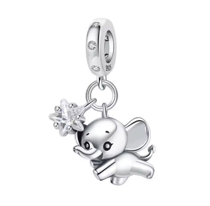 Baby Lucky Elephant whit Zircon Star Dangle Charm