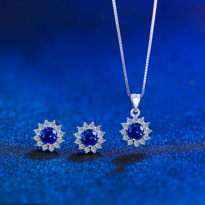 Royal Sapphire Blossom Sterling Silver Jewelry Set