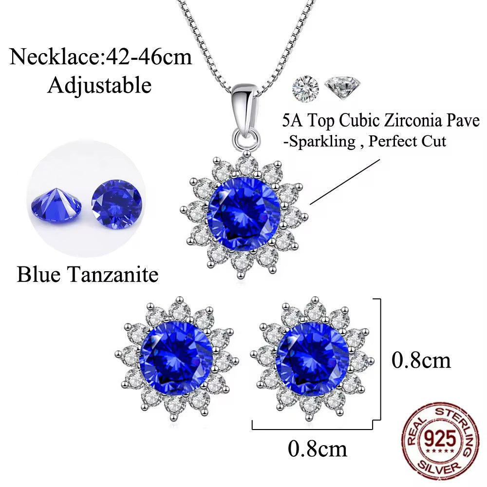 Royal Sapphire Blossom Sterling Silver Jewelry Set