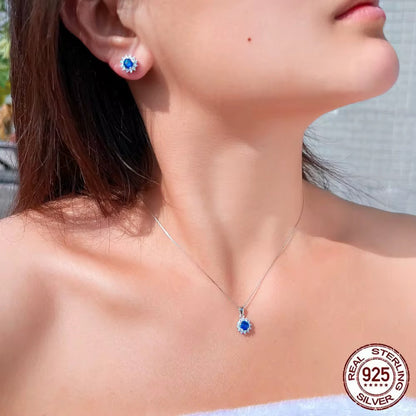 Royal Sapphire Blossom Sterling Silver Jewelry Set
