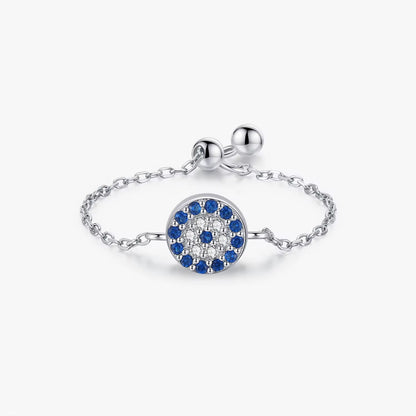 Evil Eyes Cubic Zirconia Adjustable Chain Ring