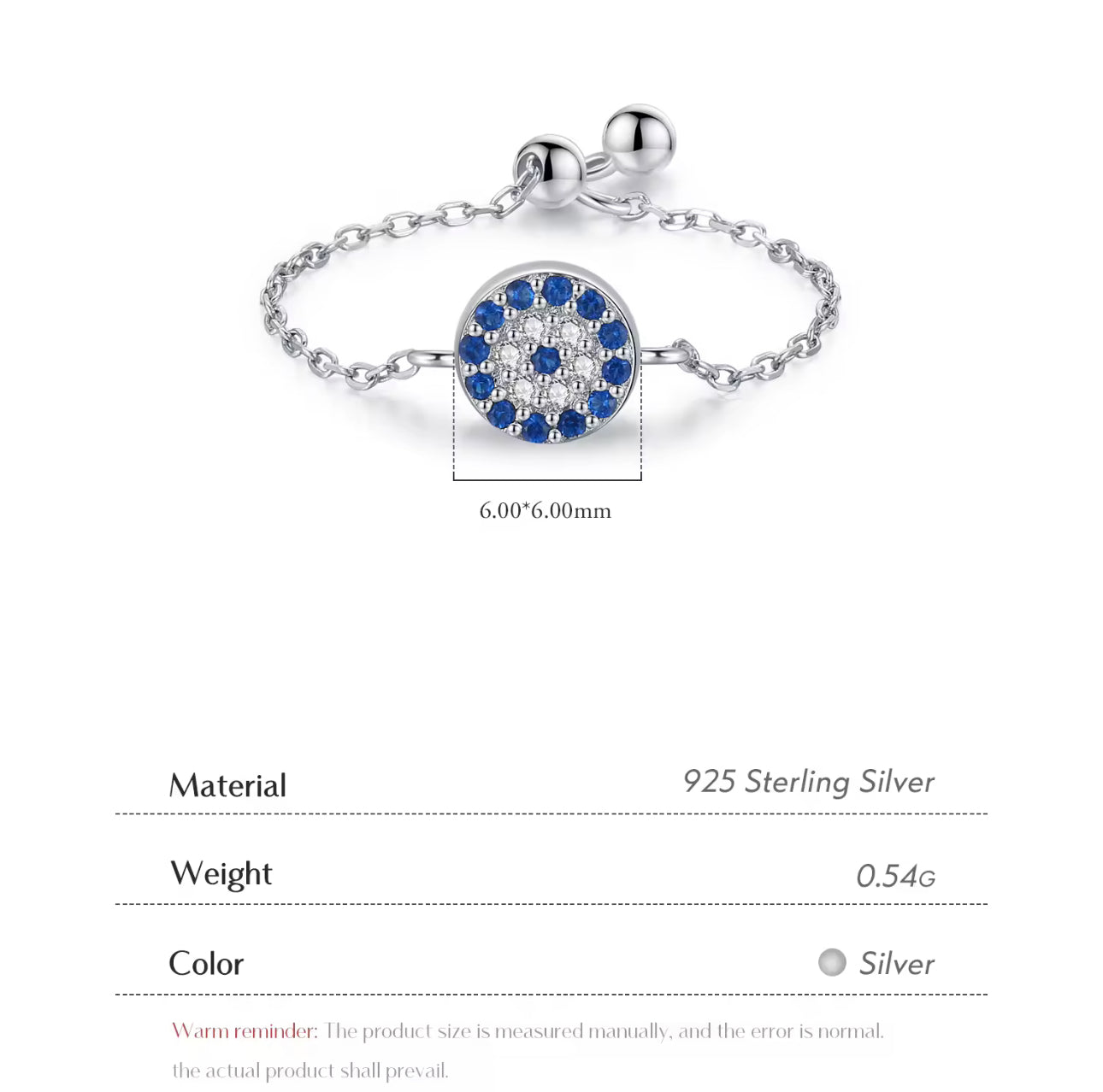 Evil Eyes Cubic Zirconia Adjustable Chain Ring