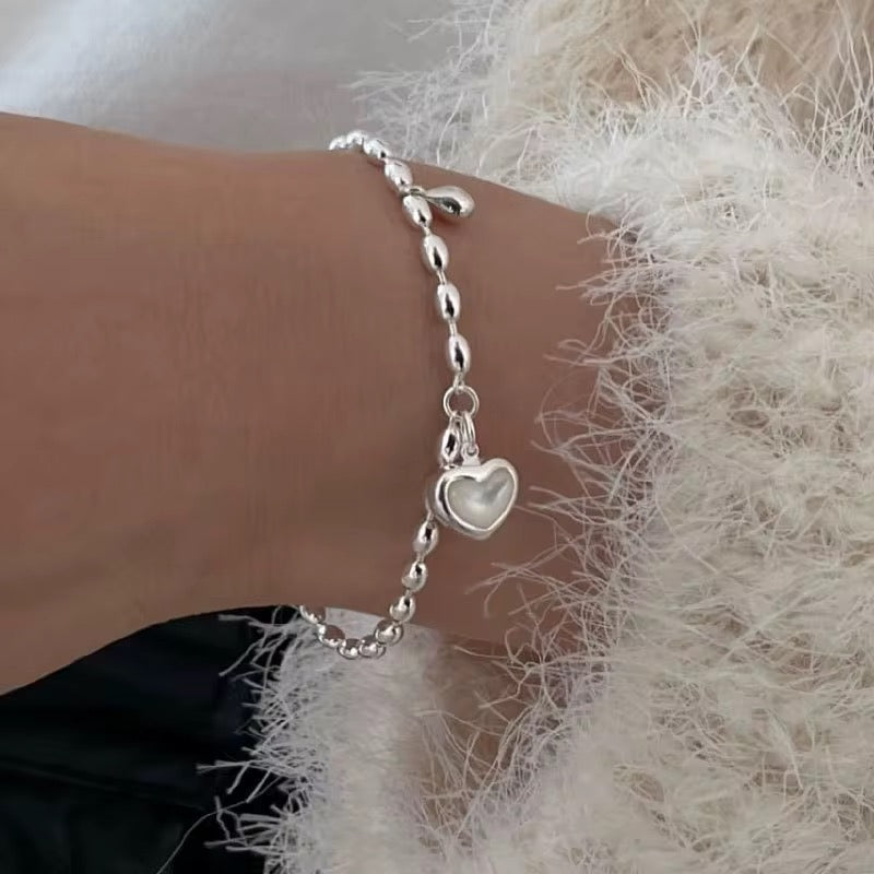 Sterling Silver Beaded Heart Charm Bracelet