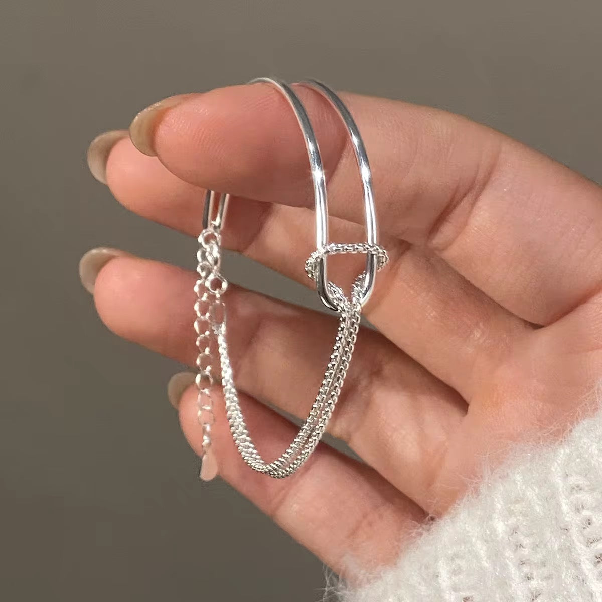 Dual Arc Chain-Link Silver Bracelet