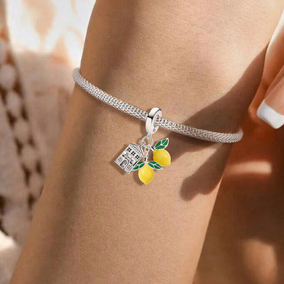 925 sterling silver Italian lemon charm with enamel lemons and Italy house dangle
