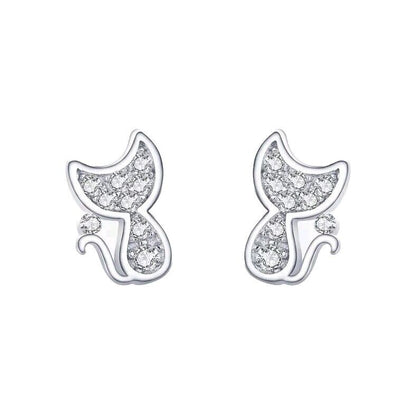 Kitty Cat Sparkling Zirconia Stud Earrings