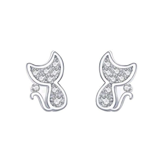 Kitty Cat Sparkling Zirconia Stud Earrings