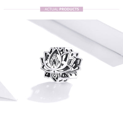 Lotus flower bead charm 925 sterling silver spiritual floral jewelry elegant bracelet accessory gift