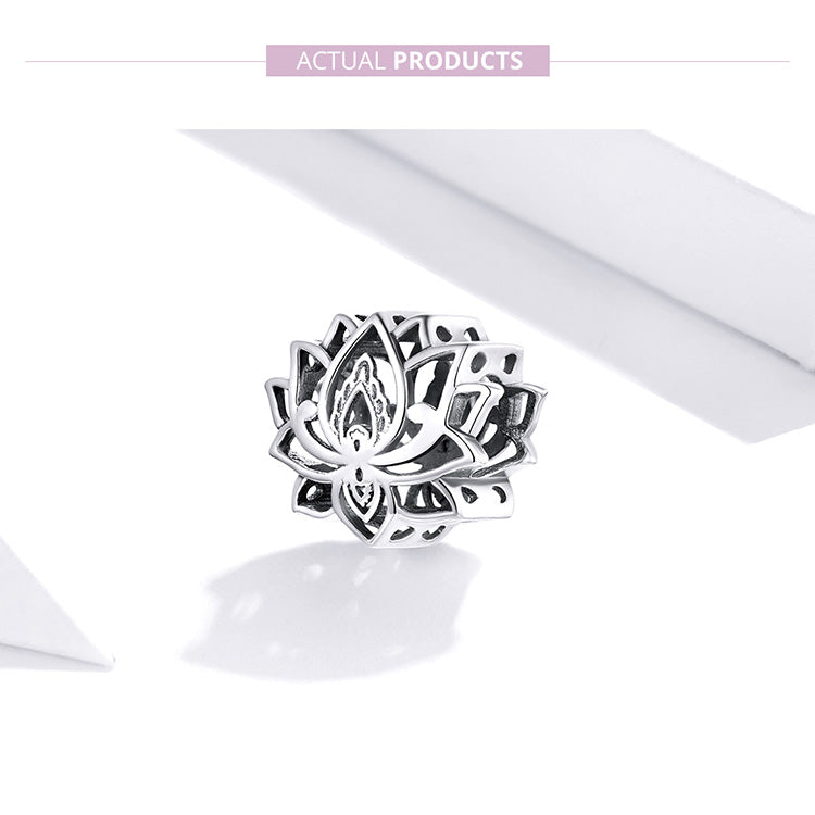 Lotus flower bead charm 925 sterling silver spiritual floral jewelry elegant bracelet accessory gift