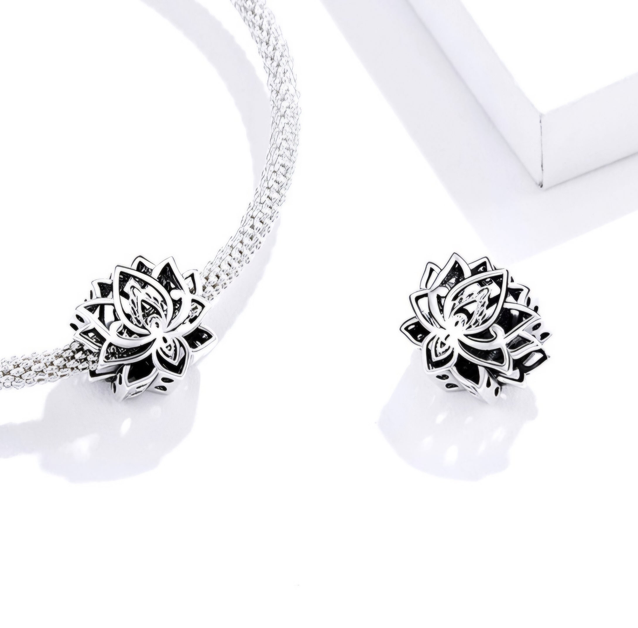 Lotus flower bead charm 925 sterling silver spiritual floral jewelry elegant bracelet accessory gift