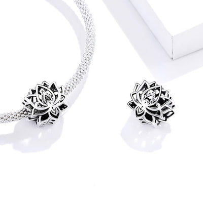 Lotus flower bead charm 925 sterling silver spiritual floral jewelry elegant bracelet accessory gift